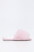Pink Satin Fur Band Slippers (1)
