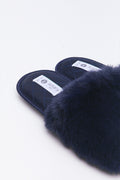 Navy Satin Fur Band Slippers (3)