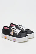Black Floral Charm Platform Sneakers