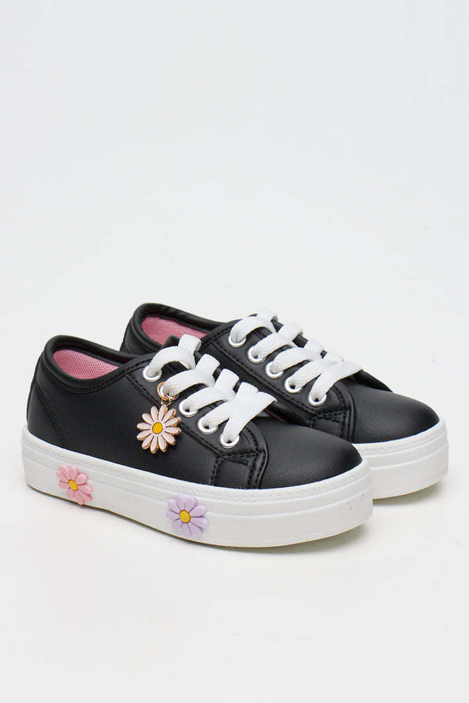 Black Floral Charm Platform Sneakers