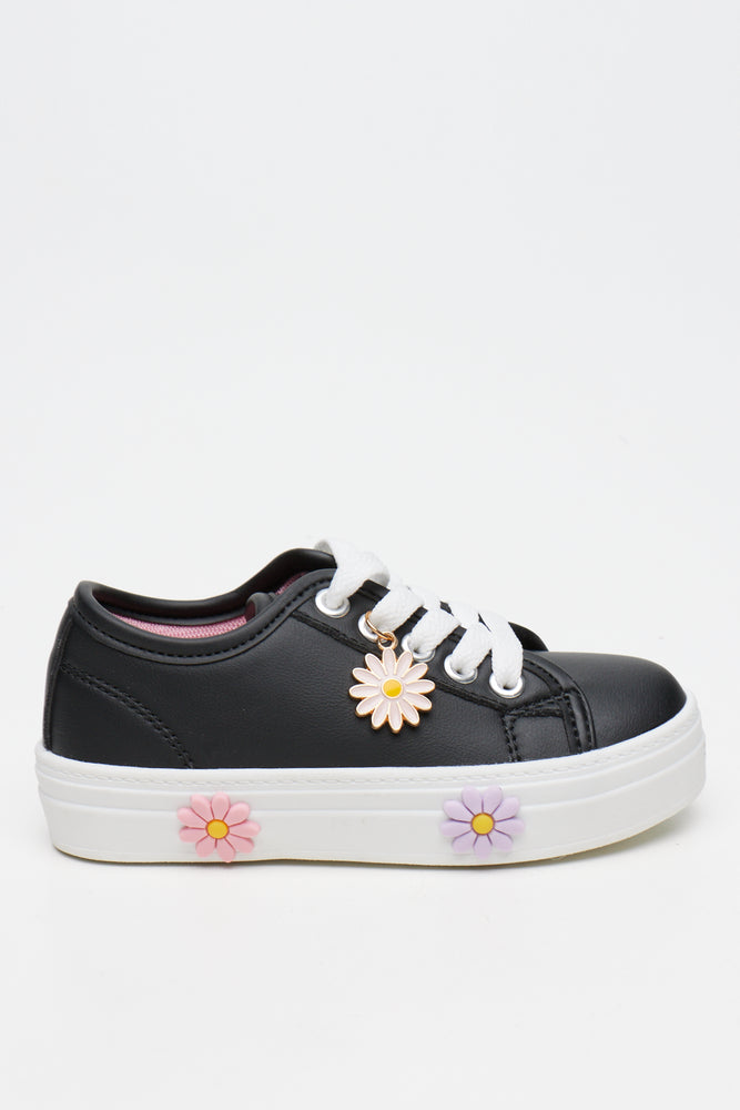 Black Floral Charm Platform Sneakers (1)
