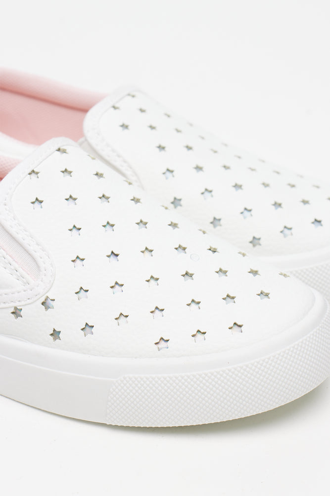 White Star Pattern Slip On Sneakers (2)