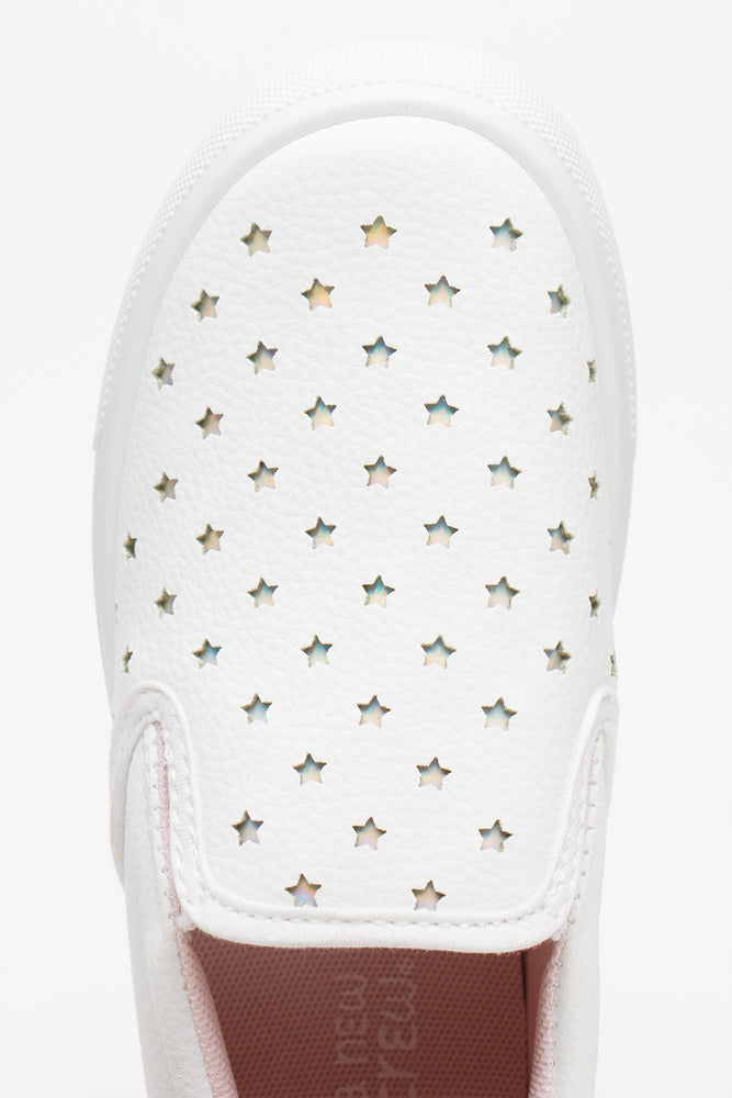 White Star Pattern Slip On Sneakers (4)