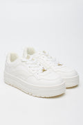 White Embellished Platform Court Sneakers