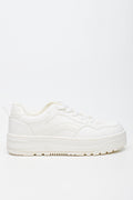 White Embellished Platform Court Sneakers (1)