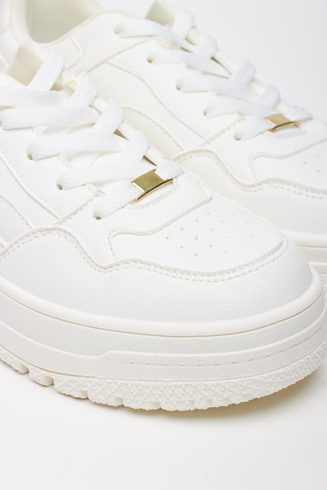 White Embellished Platform Court Sneakers (2)