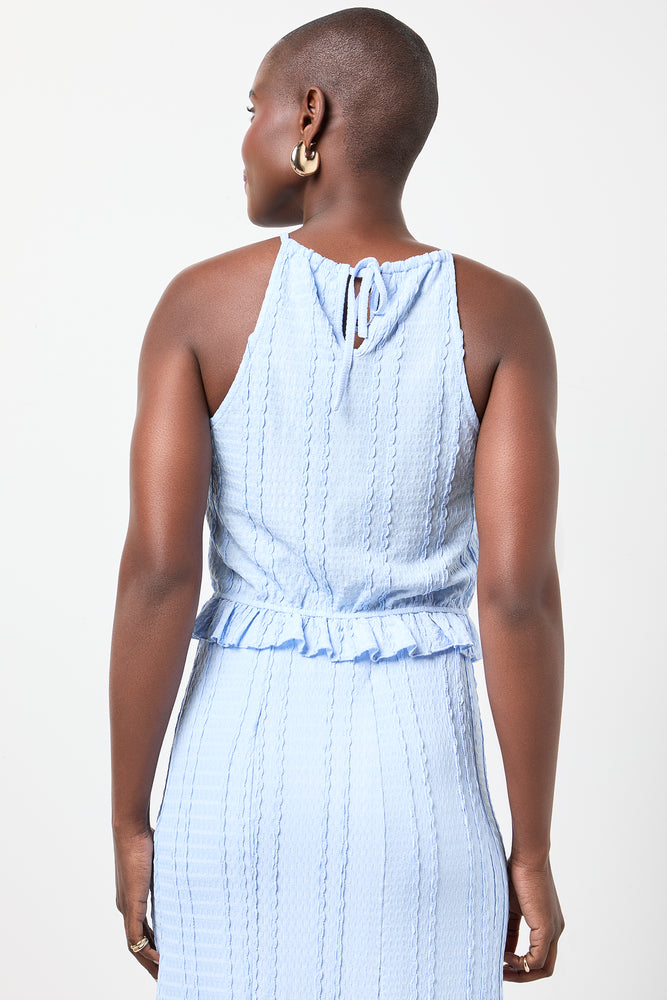 Blue Textured Halterneck Top (2)