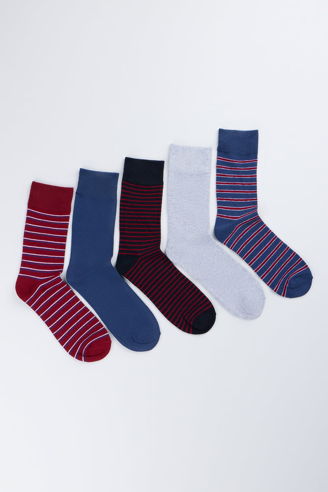 5 Pack Striped Crew Socks