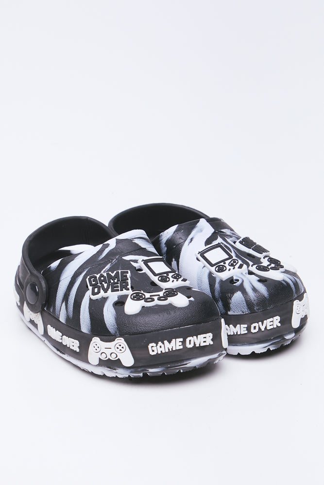 Black & White Foxing Light Up Clogs