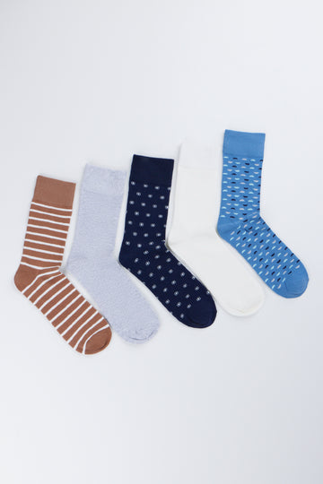 5 Pack Patterned Crew Socks