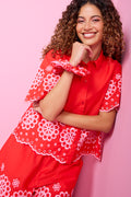ME&B Red Embroidered Floral Woven Shirt