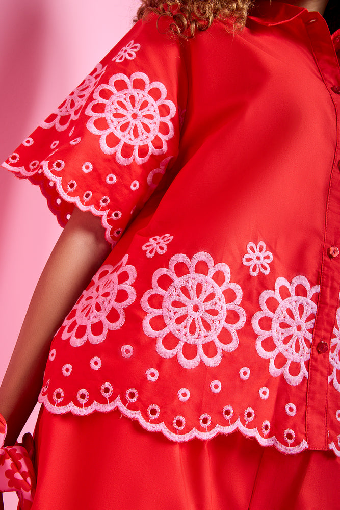 ME&B Red Embroidered Floral Woven Shirt (1)