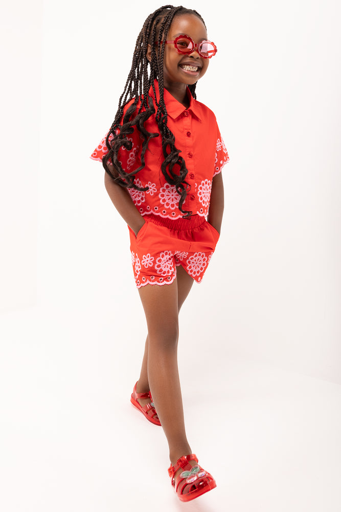 ME&B Younger Girls Red Floral Embroidered Shirt (1)