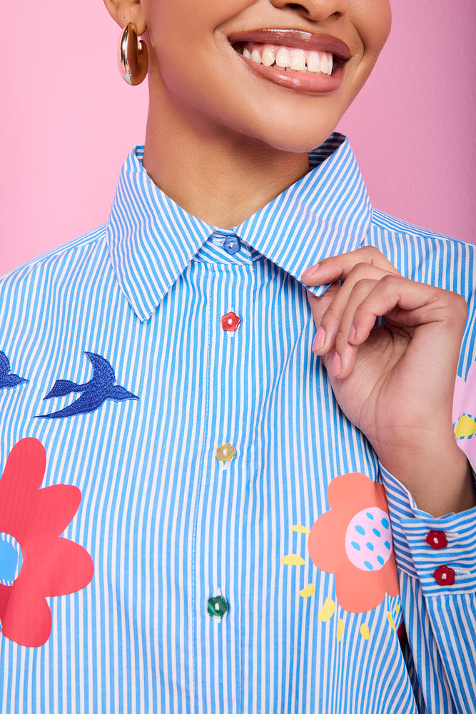 ME&B Blue Striped Floral Shirt (2)
