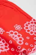 Red Embroidered Floral Woven Shorts (1)