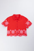 Red Embroidered Short Sleeve Shirt