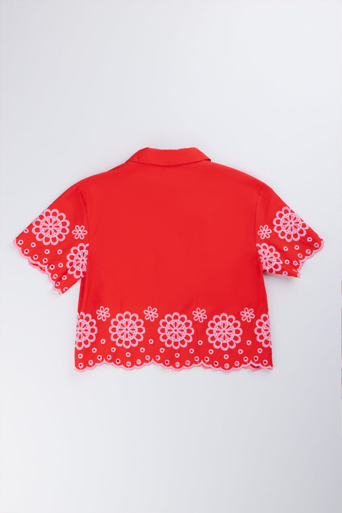 Red Embroidered Short Sleeve Shirt (2)