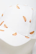 ME&B White Embroidered Hotdog Print Cap (1)