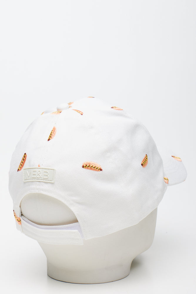 ME&B White Embroidered Hotdog Print Cap (2)