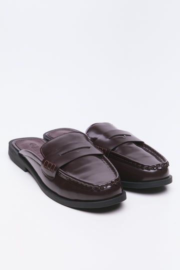Dark Brown Patent Slip On Loafers