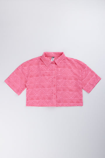 Pink Crocheted Boxy Shirt