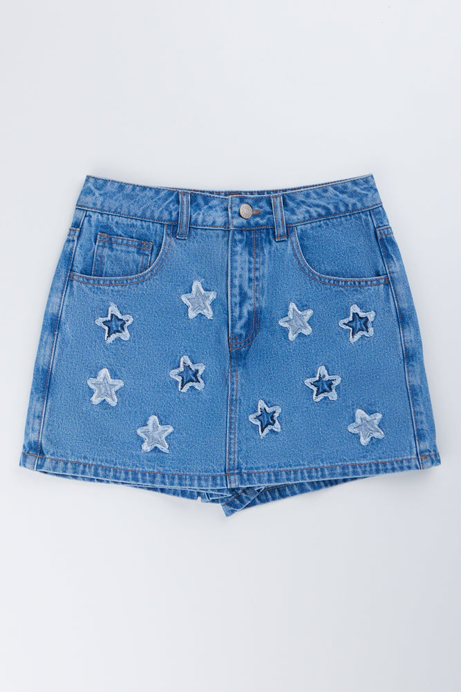 Blue Star Patch Denim Skort