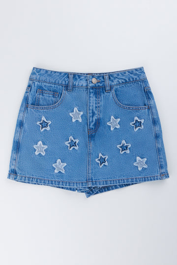 Blue Star Patch Denim Skort