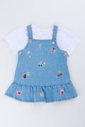 Denim Embroidered Pinafore Dress