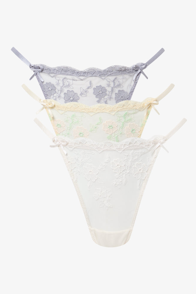 3 Pack Floral Embroidered Thongs (1)