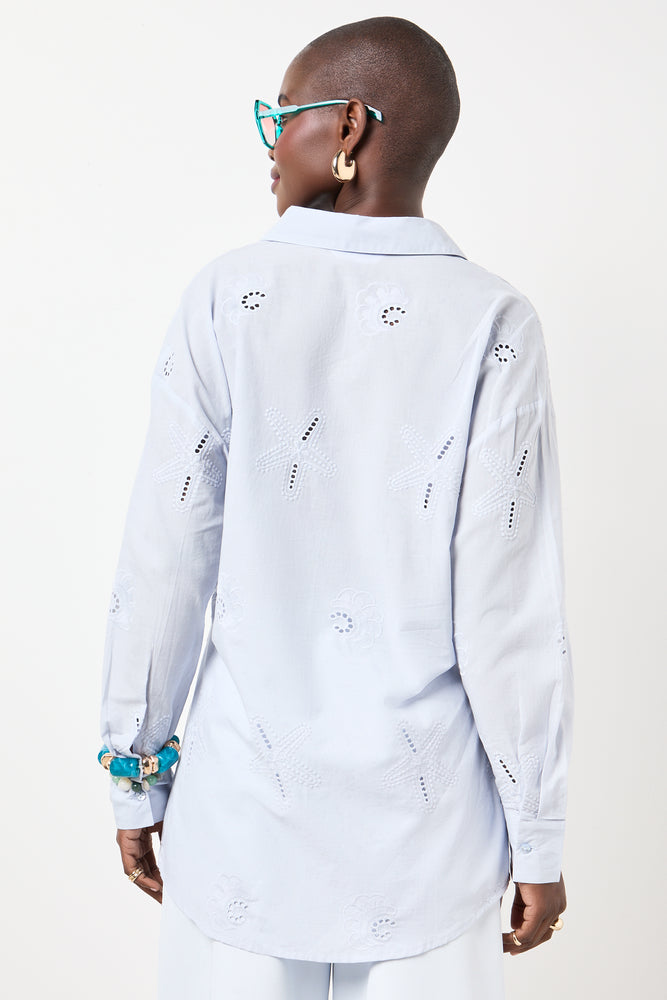 Light Blue Embroidered Shell Voile Shirt (2)