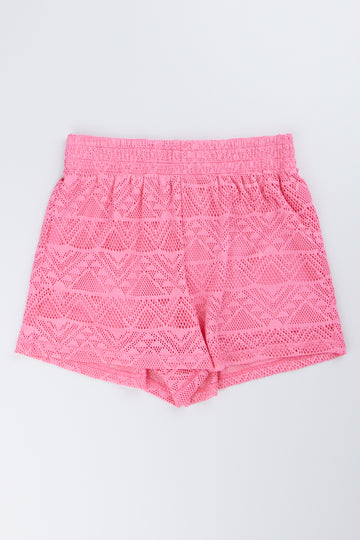 Pink Crochet Style Pull On Shorts