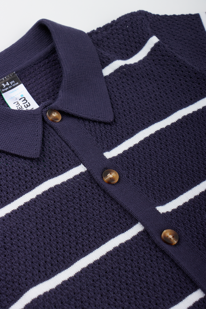 Navy Striped Knitted Golfer (1)