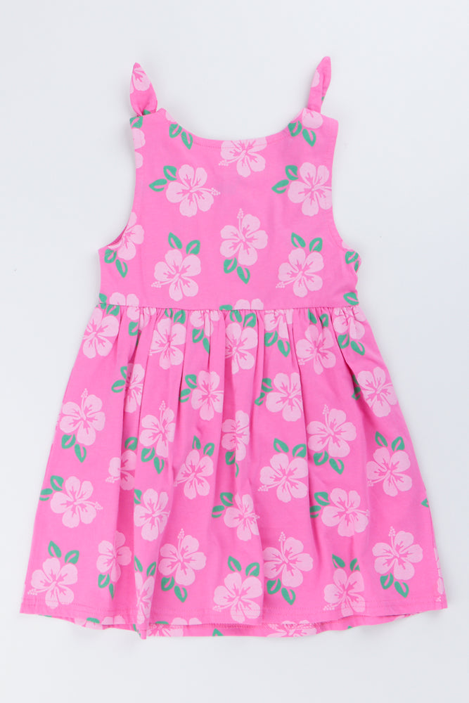 Pink Floral Shoulder Tie Dress (2)