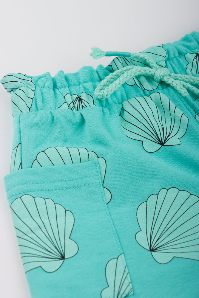 Teal Shell Print Fleece Shorts (1)