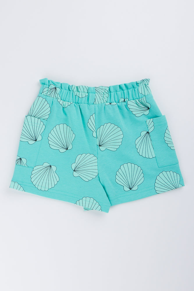 Teal Shell Print Fleece Shorts (2)