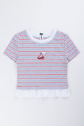Striped Cherry Sequin Layered T-Shirt