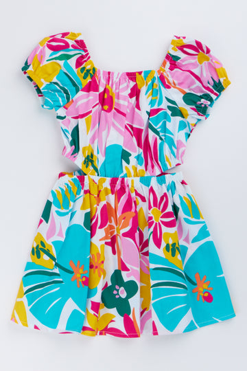 Tropical Floral Puff Sleeve Dress