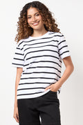 White & Black Striped Crewneck T-Shirt
