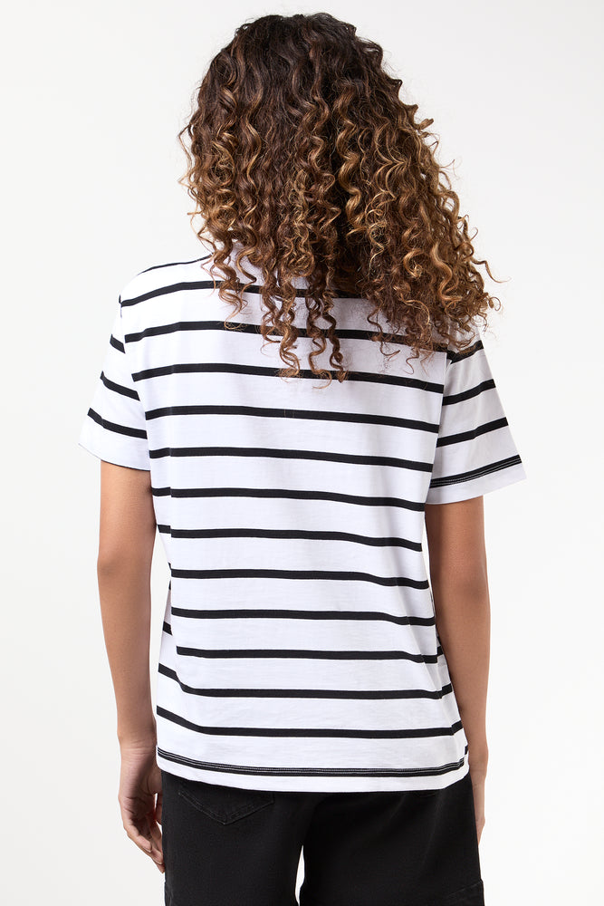 White & Black Striped Crewneck T-Shirt (2)
