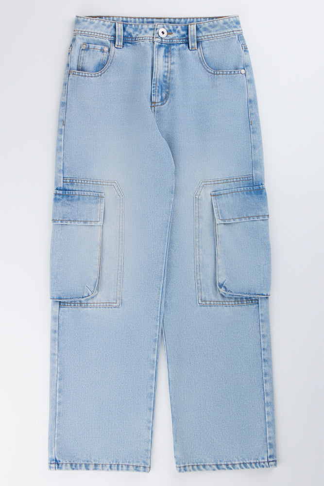 Blue Light Wash Cargo Jeans