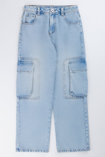 Blue Light Wash Cargo Jeans