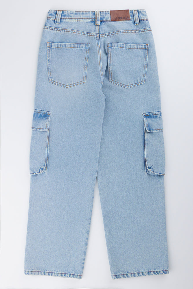 Blue Light Wash Cargo Jeans (2)