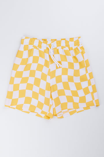 Yellow Gingham Swim Shorts