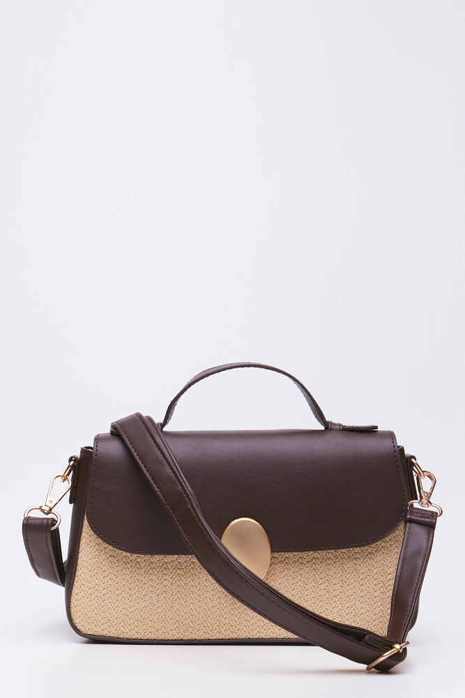 Brown Straw PU Clutch Bag (1)