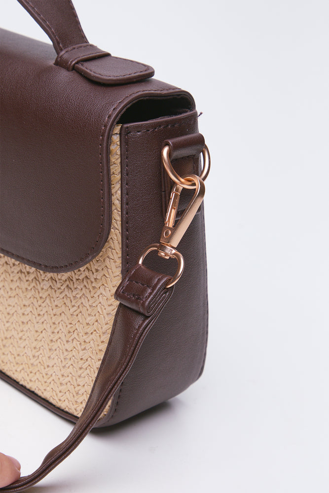 Brown Straw PU Clutch Bag (3)