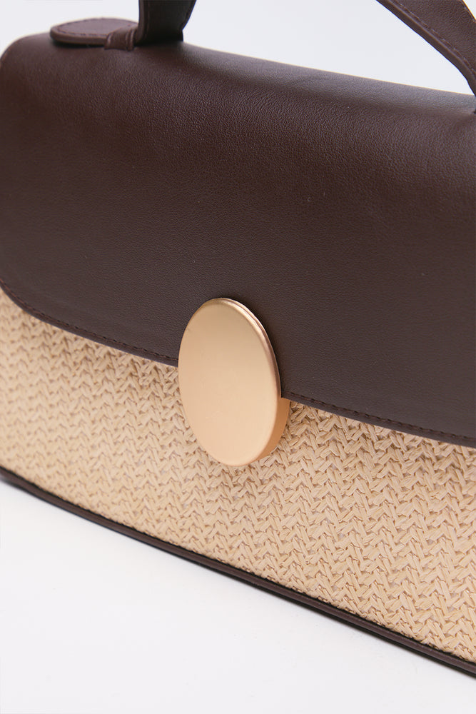 Brown Straw PU Clutch Bag (4)