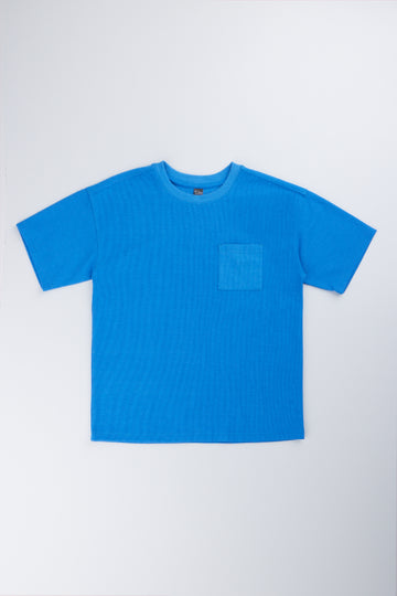 Blue Waffle Texture Pocket T-Shirt