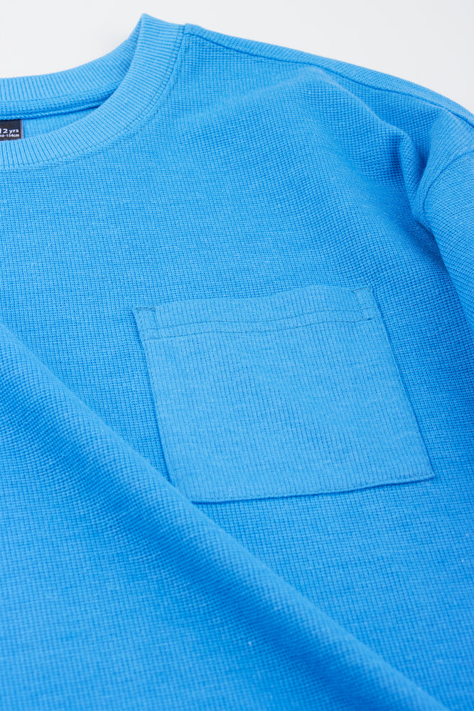Blue Waffle Texture Pocket T-Shirt (1)