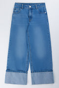 Wide Leg Diamante Cuff Jeans