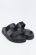 Black Embossed Double Strap Sandals
